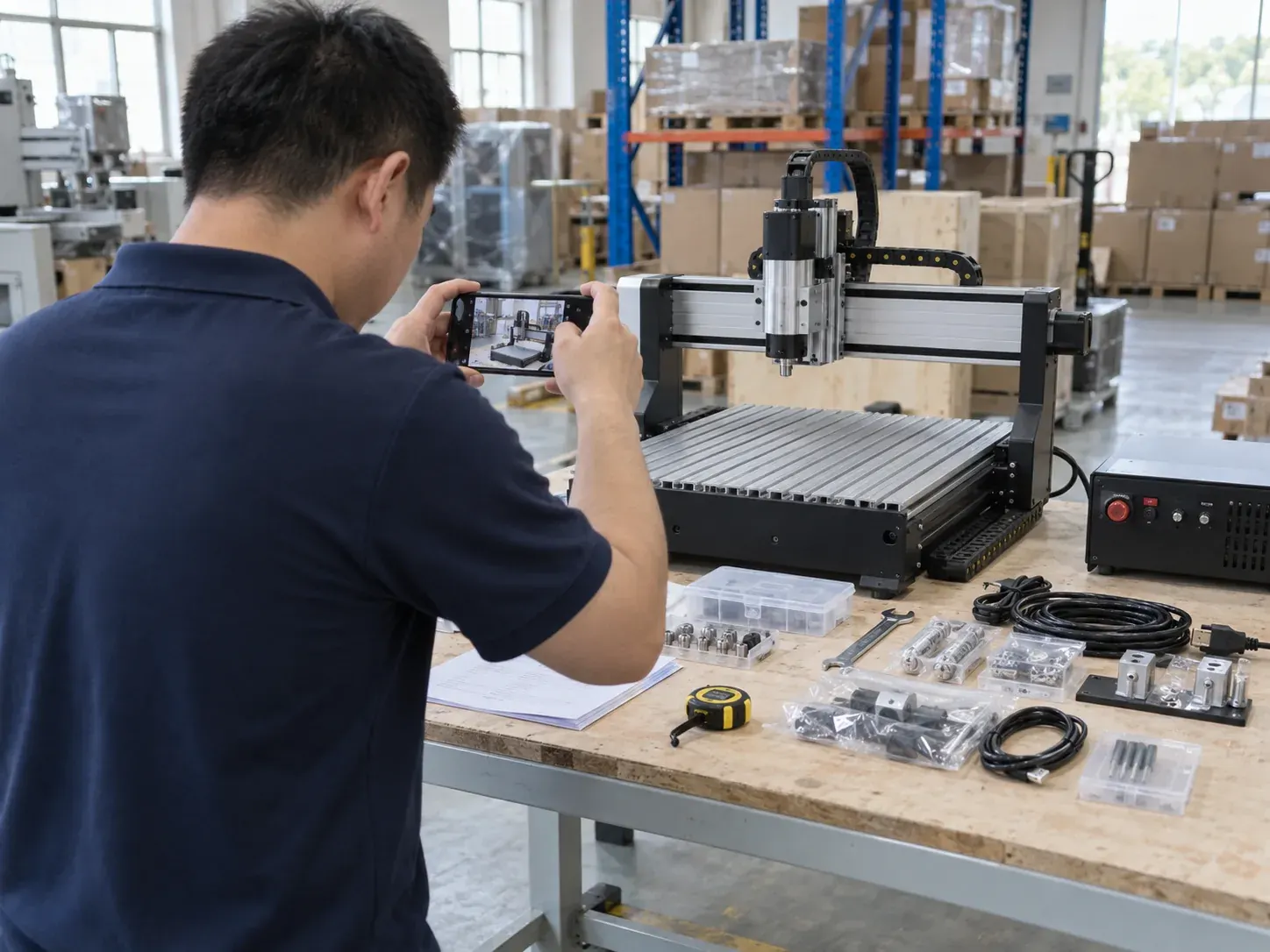 CNC machine and accessories arranged for inspection